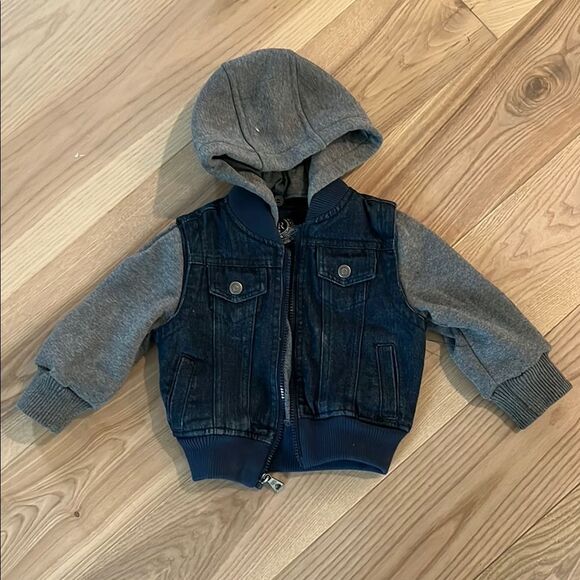 Urban Republic Blue Denim Jacket with Gray Sleeves - Picture 1 of 5